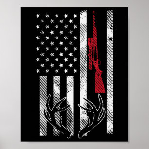 Poster American Flag Rifle Antler Vintage Deer Hunting Hu