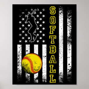 Poster American Flag Softball Team Vintage Funny