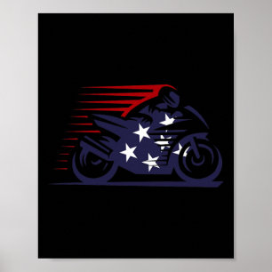 Poster American Flag Super Bike Moto Gp Fête de l'indépen