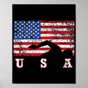 Poster American Flag Swimming USA Cadeau Swim Team Premiu