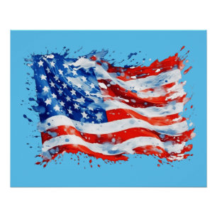 Poster American Flag USA Watercolor 4 juillet