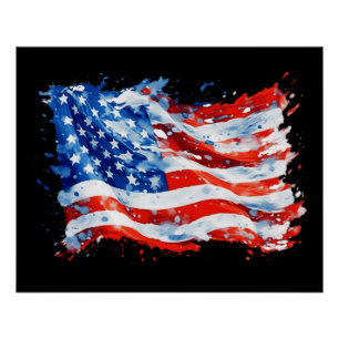 Poster American Flag USA Watercolor 4 juillet