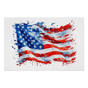 Poster American Flag USA Watercolor 4 juillet
