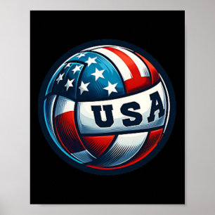 Poster American Flag Volleyball Basketball Patriotique Us