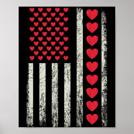 Poster American Flag With Hearts Valentine S Day  (Devant)