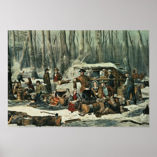Poster American Forest Scene - Maple Sugaring, 1856 (Devant)