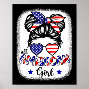 Poster American Girl 4 juillet Chemise Femmes Messy Bun U