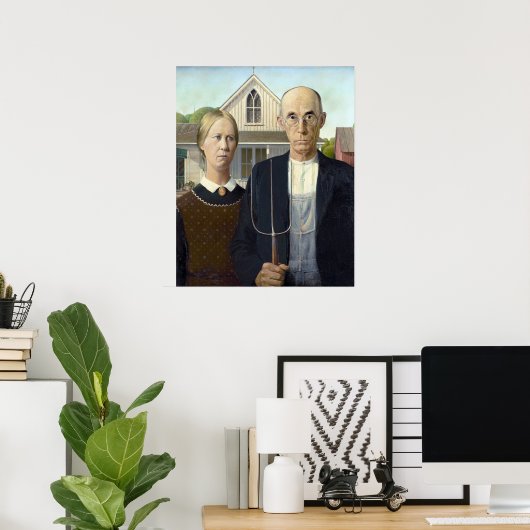 Poster American Gothic - Grant Wood Canvas Imprimer (Bureau à domicile)