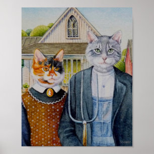 Poster American Gothic Parody Painting Aquarelle 8x10