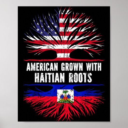Poster American Grown With Haitian Roots Usa Flag Haiti (Devant)