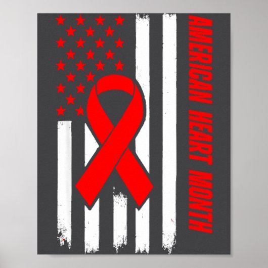 Poster American Heart Disease Awareness Month Ribbon Red  (Devant)