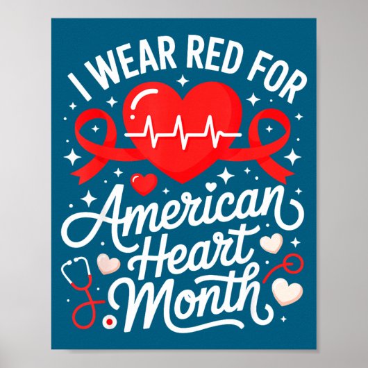 Poster American Heart Disease Awareness Month Ribbon Red (Devant)