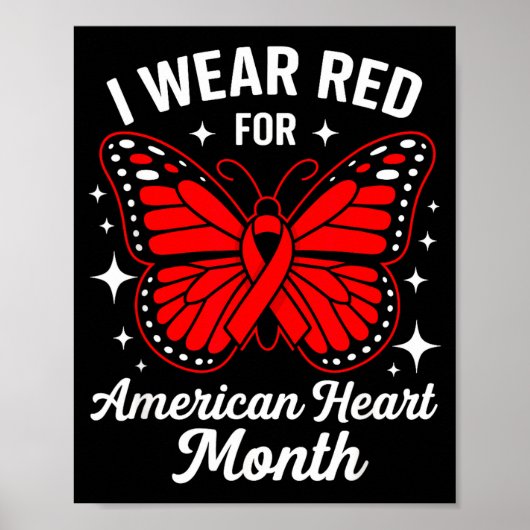 Poster American Heart Disease Awareness Month Ribbon Red  (Devant)