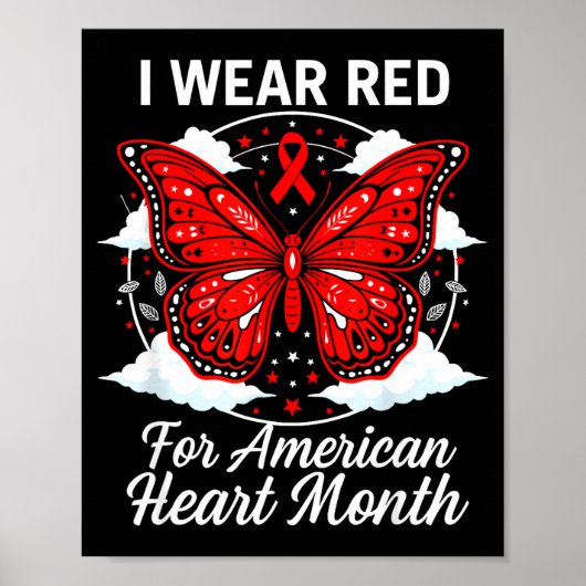 Poster American Heart Disease Awareness Month Ribbon Red (Devant)