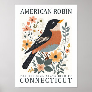 Poster American Robin Bird of Connecticut USA Travel