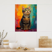 Poster American Shorthair Cat with Abstract Colors (Cuisine)