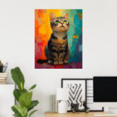 Poster American Shorthair Cat with Abstract Colors (Bureau à domicile)