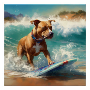 Poster American Staffordshire Beach Surf Peinture