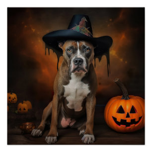 Poster American Staffordshire Citrouille Halloween effray