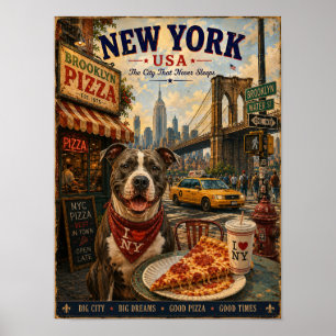 Poster American Staffordshire Terrier à New York Vintage