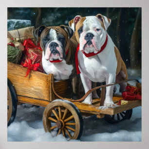 Poster American Staffordshire Traîneau enneigé de Noël
