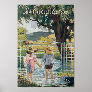 Poster American Steel & Wire Co Fence Pond and Kids