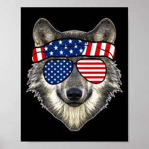 Poster American Sungles Wolf 4 juillet Awesome cadeau Usa