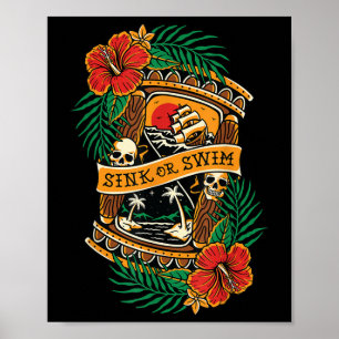 Poster American traditionnel Tattoo Old School crâne Flas