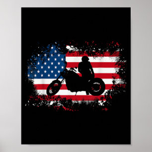 Poster American US Flag Motorcycle Funny Sport Lover