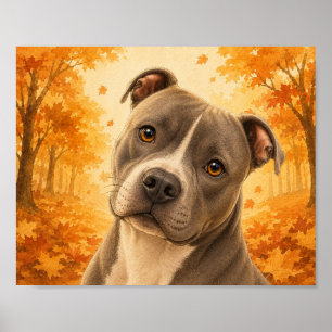 Poster American XL Bully Automne Forêt