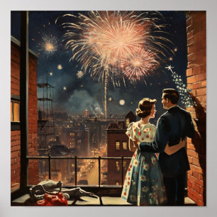 Poster Americana Couple regarde les feux d'artifice du No
