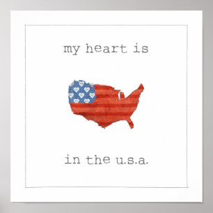 Poster Americana (homonymie) My Heart Is In the USA Map