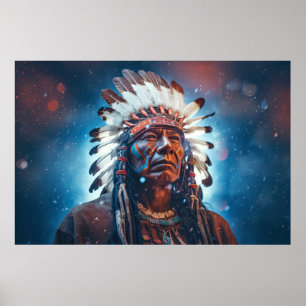 Poster Amérindien esprit guerrier fantastique art cosmiqu