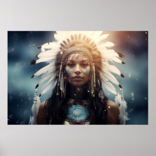Poster Amérindien esprit guerrier fantastique art cosmiqu