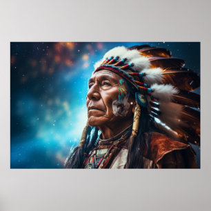 Poster Amérindien esprit guerrier fantastique art cosmiqu