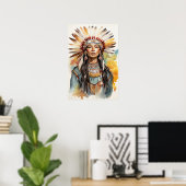 Poster Amérindien Princess Watercolor Art (Bureau à domicile)