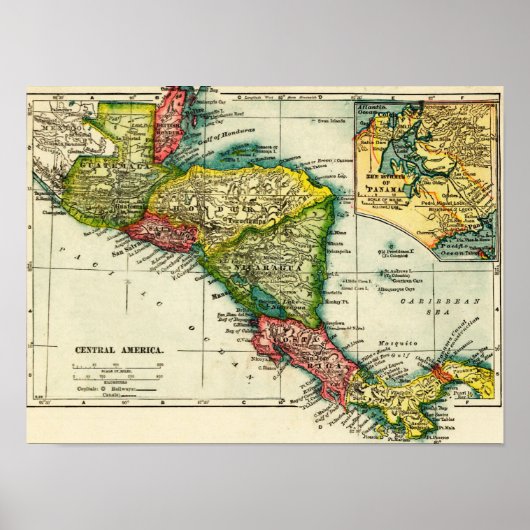 Poster Amérique centraleCarte panoramiqueAmérique central (Devant)