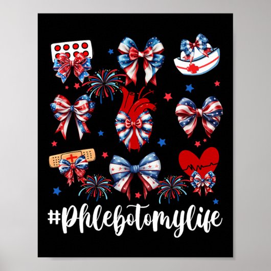 Poster Amérique Coquette Bow Fireworks Phlebotomie Happy (Devant)