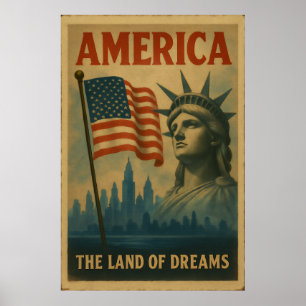 Poster Amérique - Le pays des rêves, Vintage