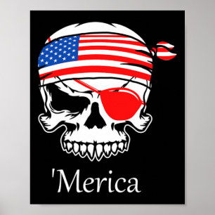 Poster Amérique Pirate Skull Drapeau Juillet 4 Independen