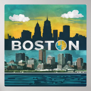 Poster Amérique Skyline de la ville de Boston, Boston Ma 