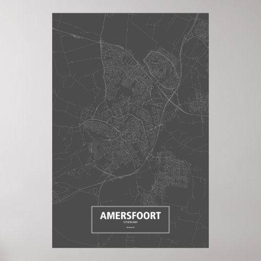 Poster Amersfoort, Pays-Bas (blanc sur noir) (Devant)