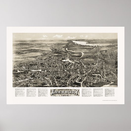Poster Amesbury, MA Carte panoramique - 1914 (Devant)