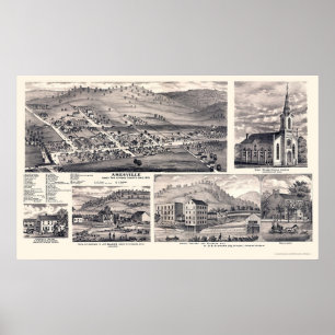 Poster Amesville, OH Carte panoramique - 1875