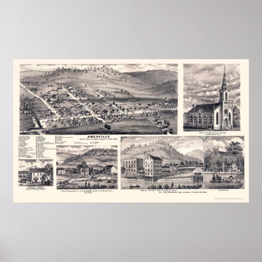 Poster Amesville, OH Carte panoramique - 1875 (Devant)