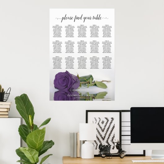 Poster Amethyst Purple Rose 15 Table Seating Chart (Bureau à domicile)