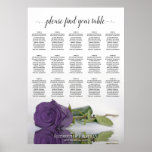 Poster Amethyst Purple Rose 15 Table Seating Chart<br><div class="desc">This elegant 15 table wedding seating chart features a beautiful amethyst purple colored rose reflecting in water with waves and ripples. The title reads "please find your table" in lacy script calligraphy. There is space for the names of the couple and wedding date. This chart has table assignments for 150...</div>