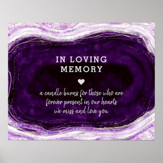 Poster Améthyste Violet & Argent Panneau À la mémoire de  (Devant)