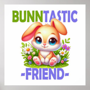Poster Ami Bunntastique jeu de mots. Lapin mignon dessin