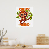 Poster Ami effronté jeu de mots Bébé singe mignon sur un  (Cuisine)